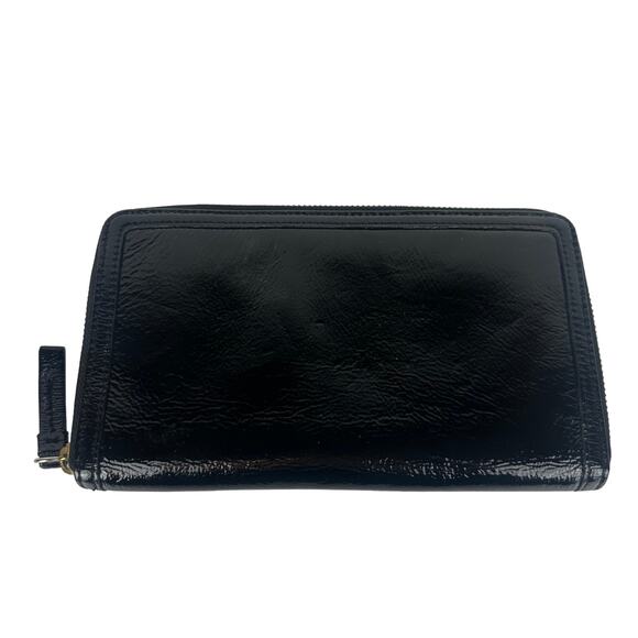 Halogen Womens Zip-Around Long Cash Card ID Organizer Patent Black/Red Wallet - Picture 1 of 6